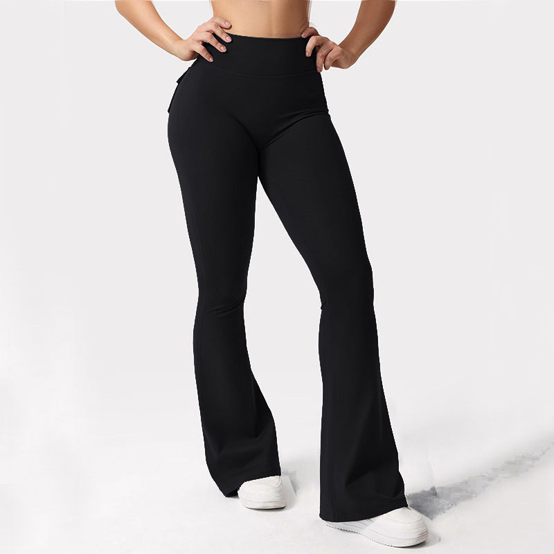 Yoga Tooling Style Peach Hip Pocket Bell-bottom Pants Sports Quick-drying