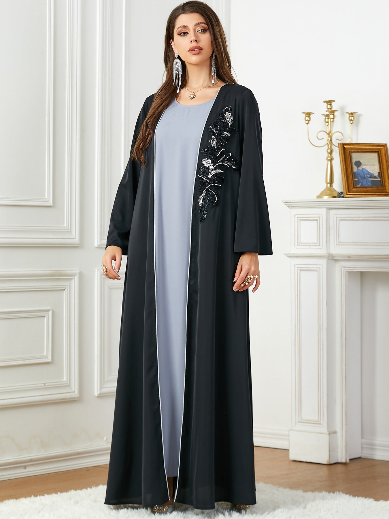 3803 Middle East Arab In Stock Applique Cardigan Skirt