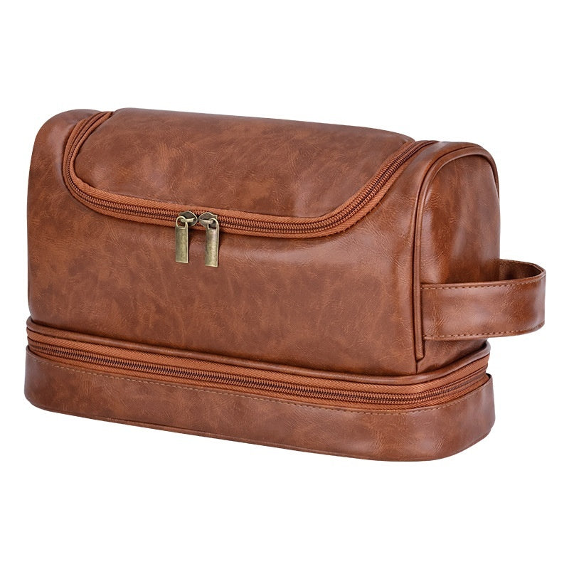 Leather Cosmetics Storage Bag Travel Toiletry Bag Portable Men's Business Simplicity Portable With Hook - Balochistan LLC  Product information: Applicable scenarios: applicable to multiple scenarios Color: brown, black, brown Scope of Application: wide Function: Storage Material: PU Style: simple and modern Category: wash bag, bag Packing list: Leather Storage Bag×1pc Product Image: