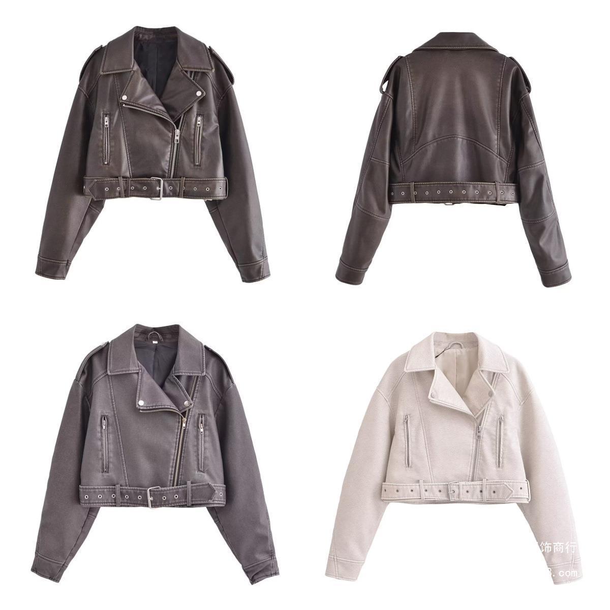 Washed Leather Motorcycle Jacket Women - Balochistan LLC 