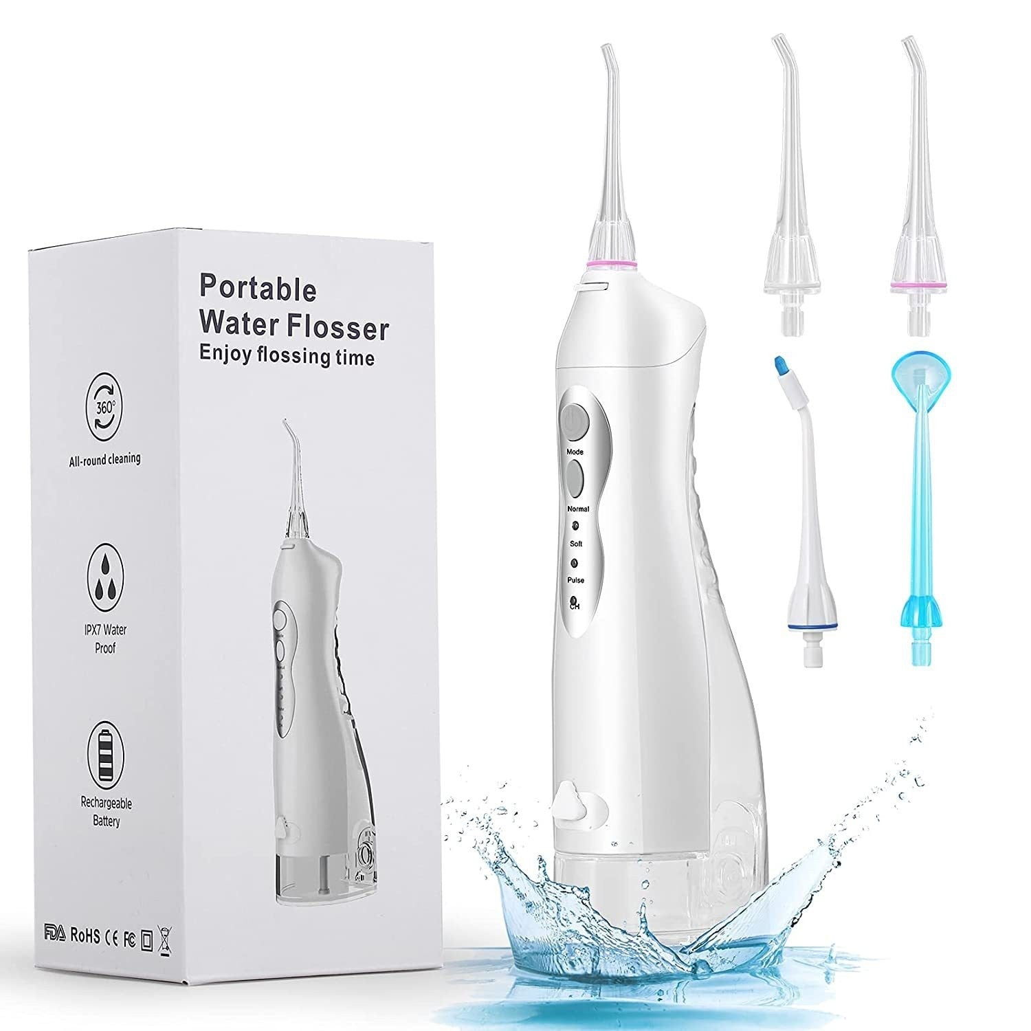 Household 3-speed 220ml Hand-held Electric Dental Irrigator - Balochistan LLC  Product information: Power Mode: Electric Color: white, pink, light green black Material: ABS Rated voltage: DC3.7V Rated power: 3.5W Battery capacity: 1200mA Host size: 21*5.8cm Packing list: Host*1, replacement nozzle*4, USB charging cable*1, English manual*1. English color box*1