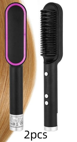 New 2 In 1 Hair Straightener Hot Comb Negative Ion Curling Tong Dual-purpose Electric Hair Brush - Balochistan LLC 