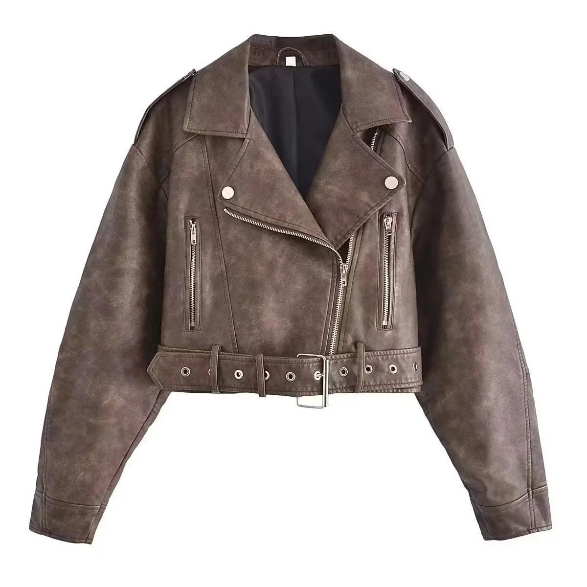 Washed Leather Motorcycle Jacket Women - Balochistan LLC 