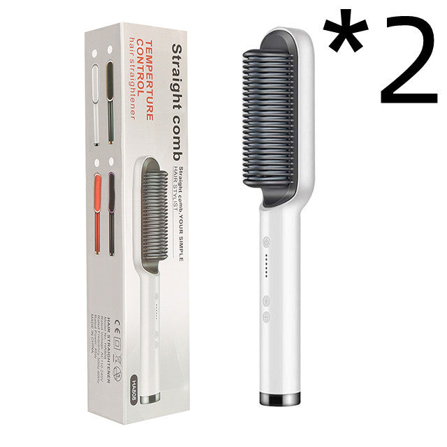 New 2 In 1 Hair Straightener Hot Comb Negative Ion Curling Tong Dual-purpose Electric Hair Brush - Balochistan LLC 