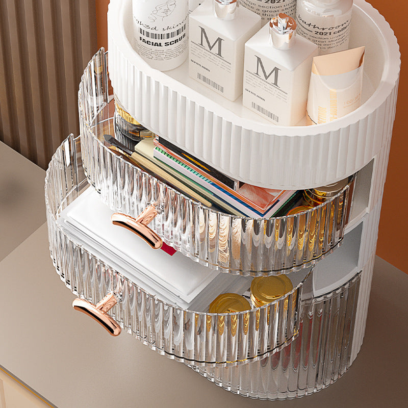 Cosmetics Storage Box Dustproof Desktop Dresser - Balochistan LLC  Product information: Color: Pearl White, light peach, avocado green Material: Plastic Size: Two layers (short storage layer), two layers (high storage layer), three layers (1 high and 1 short storage layer), four layers (1 high and 2 short storage layer), five layers (1 high and 3 low storage layer) Style: light luxury Product Image: