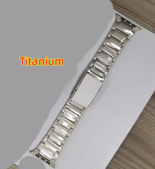 Titanium Watch Strap Intelligent Titanium Metal - Balochistan LLC  Product information: Color: Titanium Specifications: 38/40/41MM (ear type) shell of turtle buckle, 42/44/45/49MM (ear type) shell of turtle buckle Applicable models: Apple/Apple, Universal Packing List: OPP bag Style: Fashion Packing list: Watch Strap x1pc Product Image: