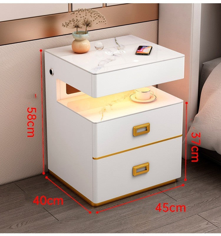 Intelligent Bedside Table Multi-function Speaker With Fingerprint Lock - Balochistan LLC  Product information : Material: plate Style: modern and simple Color: white bedside table, gray bedside table, white safe, gray safe Note: The safe is USB charged Size Information: Packing list: Bedside table *1/ safe *1