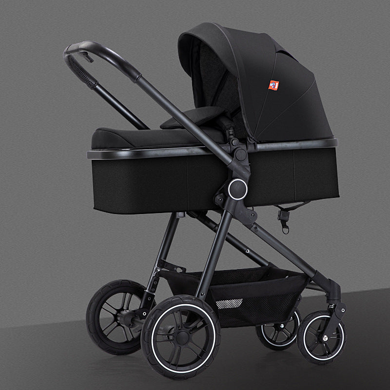 High-view Stroller Is Easy To Sit - Balochistan LLC  Product information: Product category: Four-wheel cart Function: lying flat Material: aluminum alloy Bearing weight: 15kg Color: S-500-Classic Black Cart packaging size: 45.5*20.5*67cm Note: the price is more than 50$, not responsible for any after-sales, mind not to shoot Packing list: 1x cart