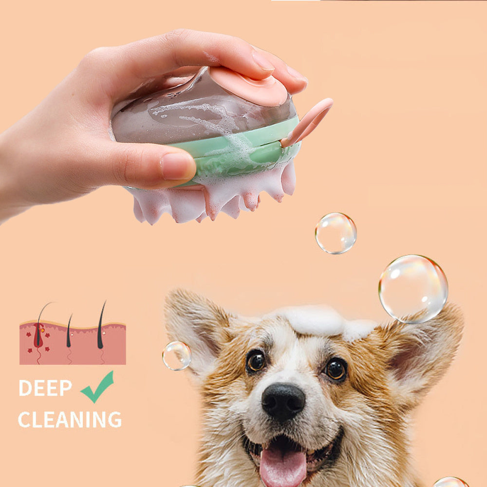 New 2 In 1 Pet Cat Dog Cleaning Bathing Massage Shampoo Soap Dispensing Grooming Brush Pets Supplies - Balochistan LLC 