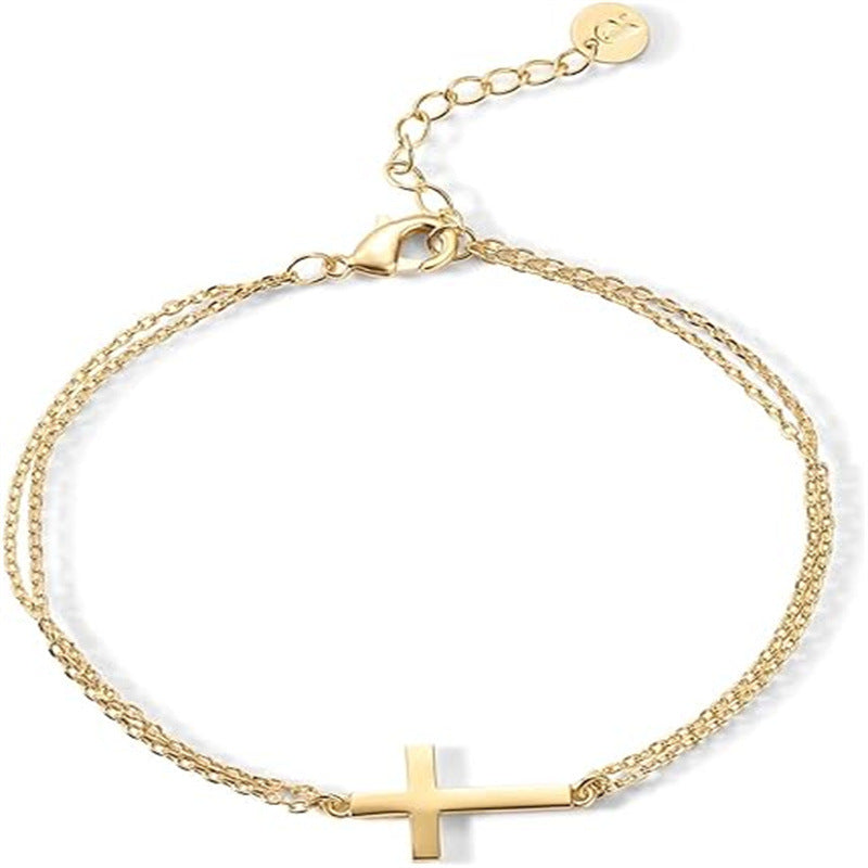 Cross Pendant Double-layer Bracelet Personality Ball Bead Chain Love Cut Black - Balochistan LLC 